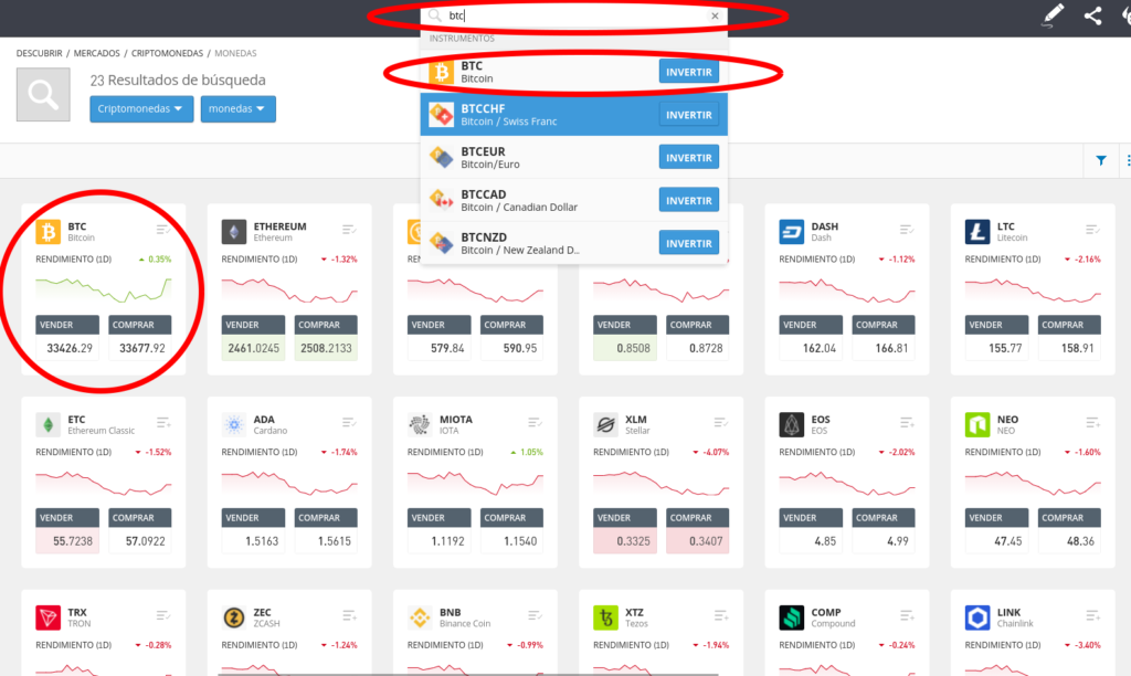 Buscar Bitcoins en la plataforma